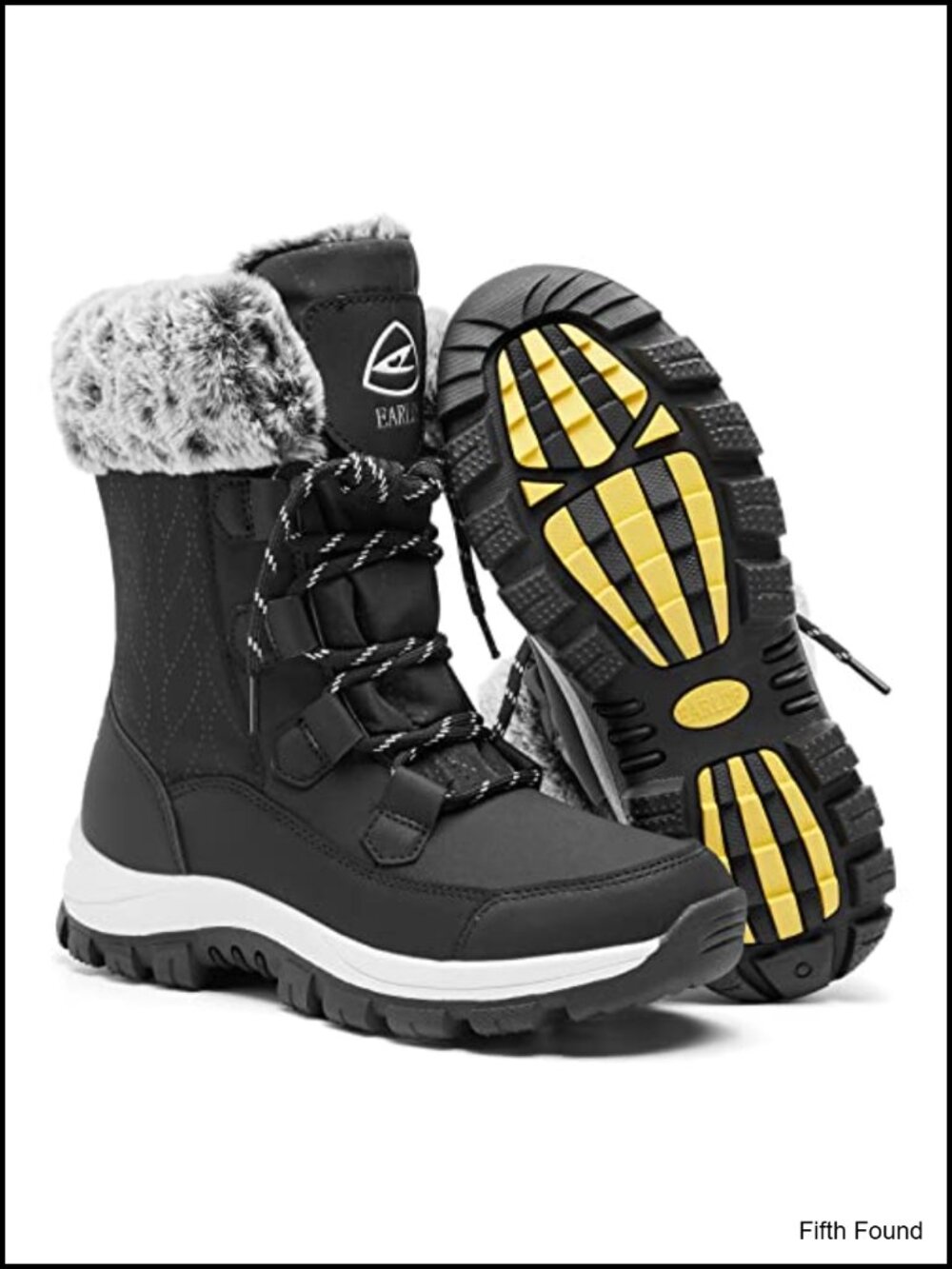 Waterproof Mid-Calf Snow Boots Fur Lined Lace Up Winter Boots